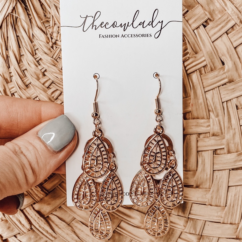 Gold Tear Drop Chandelier Earrings Geo Boho Light Dainty Hook Layered NEW